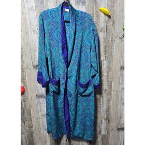 Victoria's Secret Gold Label Vintage Robe Womens Blue Paisley Pockets No Belt
